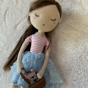 Floral Little Lilly‎ Floral Girl with French Bulldog Doll Plush Ragdoll 12" NWT